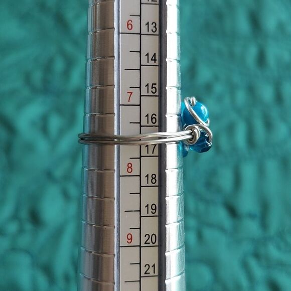 Handmade Turquoise & Blue Beaded Silver Wire Wrapped Ring Size 7.5 - Picture 11 of 11